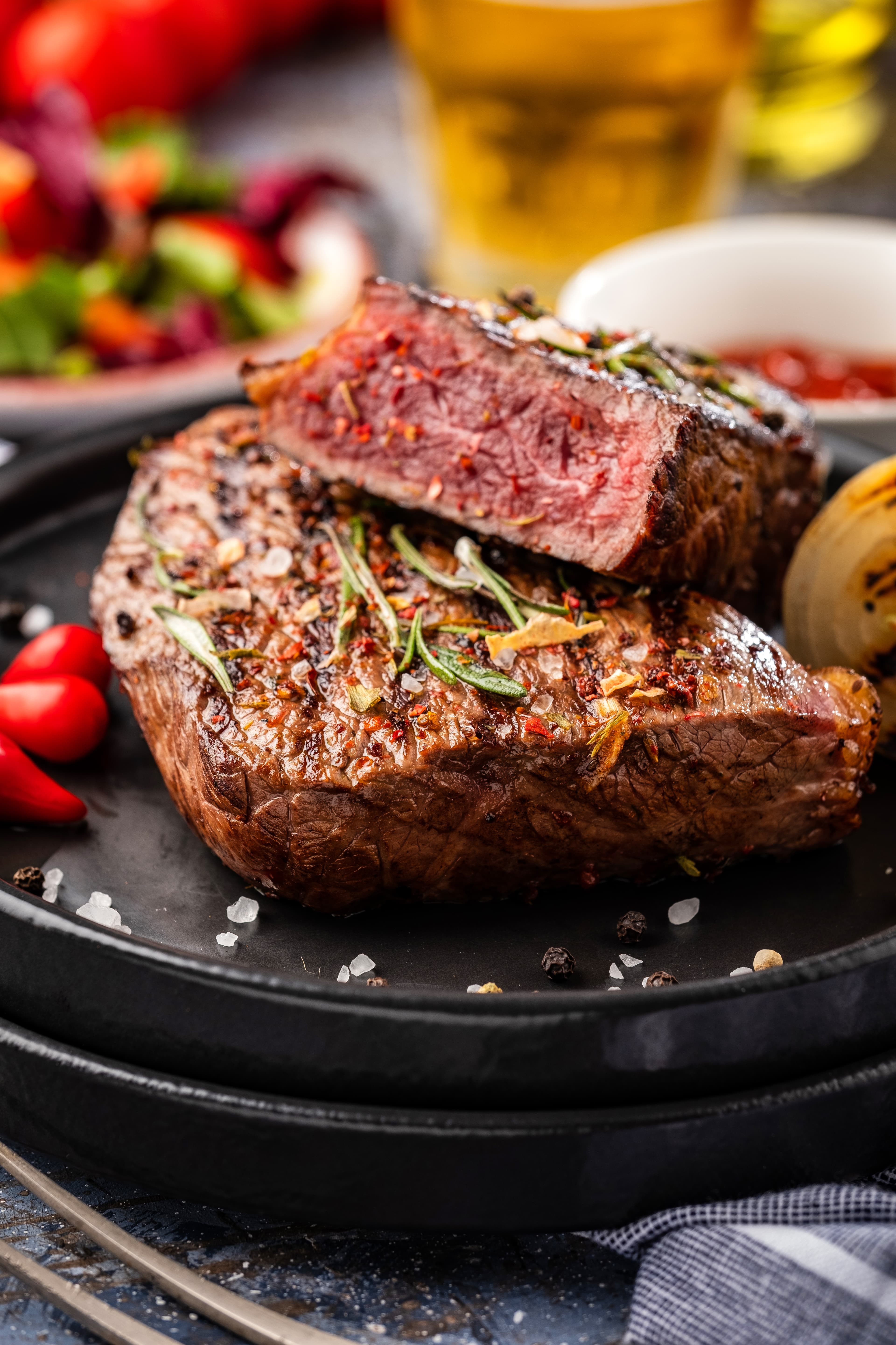 Grilled beef steak with fresh salad